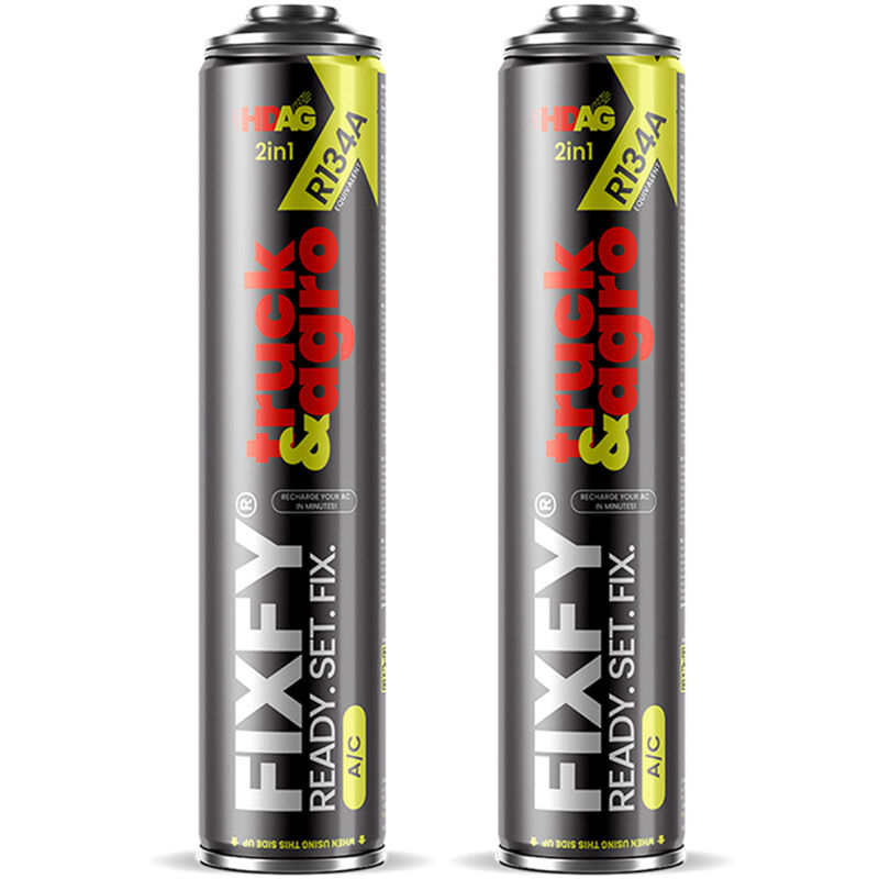 FIXFY TRUCK & AGRO 2x1000ml - Die größte Dose auf dem Markt zum Nachfüllen von Klimaanlagen - R134a - LKW und Landmaschinen