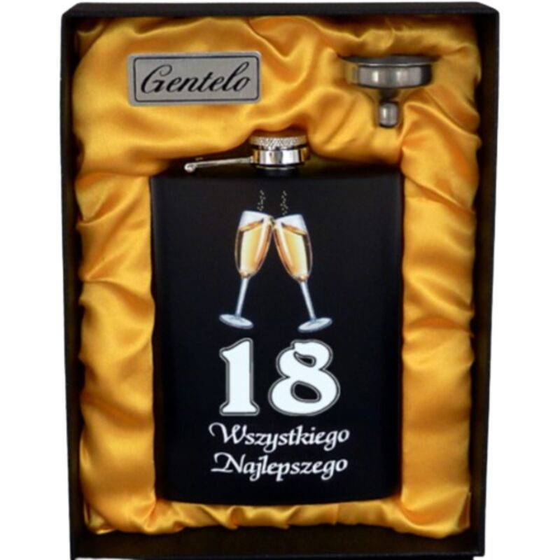Flachmann zum 18. Geburtstag mit Trichter in einer eleganten Gentelo-Box