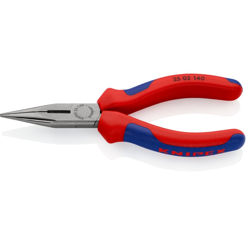 KNIPEX 25 02 140 Flachrundzange mit Schneide (Radiozange) mit Mehrkomponenten-Hüllen schwarz atramentiert 140 mm