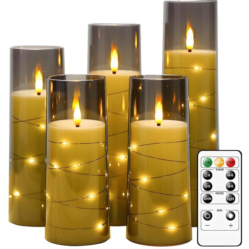 Flammenlose LED-Kerzen, batteriebetriebene Kerzen mit Flackereffekt, elektrische Kerzen mit beweglicher Flamme und Glaseffekt, Fernbedienung, Timer,