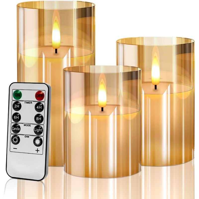 Flammenlose LED-Kerzen, realistische LED-Flammeneffekte mit Timer-Fernbedienung, Hochzeit, Party, Innen- und Außendekoration, (3 Kerzen 10,2 cm/12,7