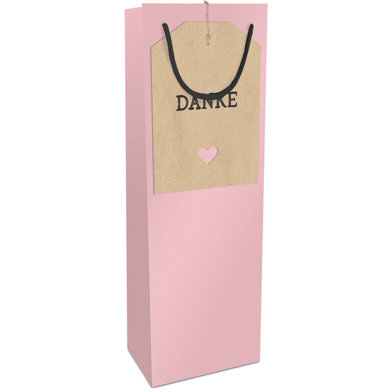 Flaschen-Geschenktasche rosa Danke 12 x 36 cm Geschenkpapier