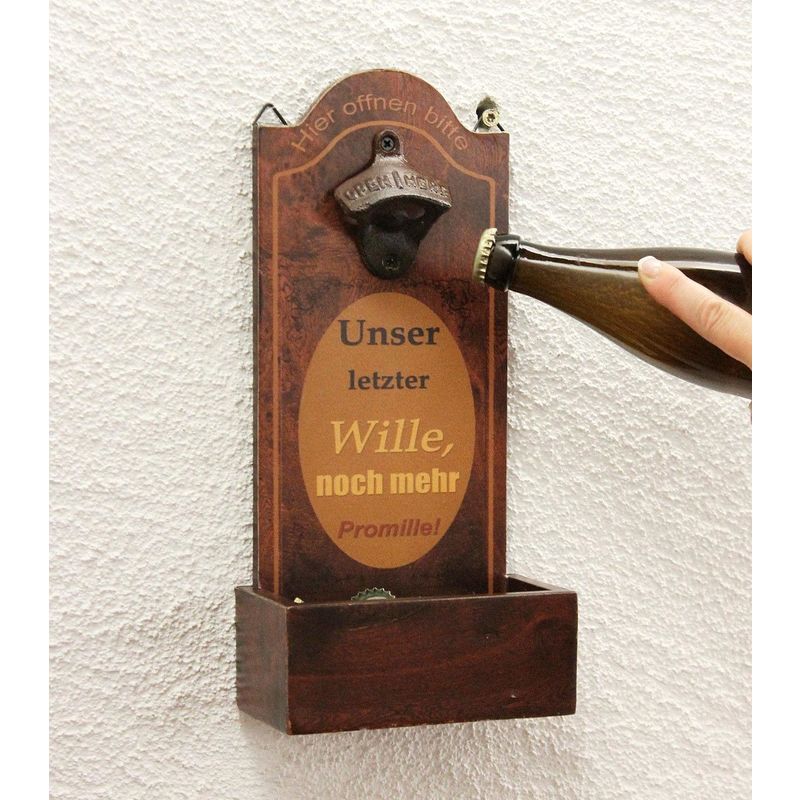 Flaschenöffner mit Kronkorkenbehälter Bieröffner 32 cm Wandflaschenöffner Öffner / Produktart: 5093