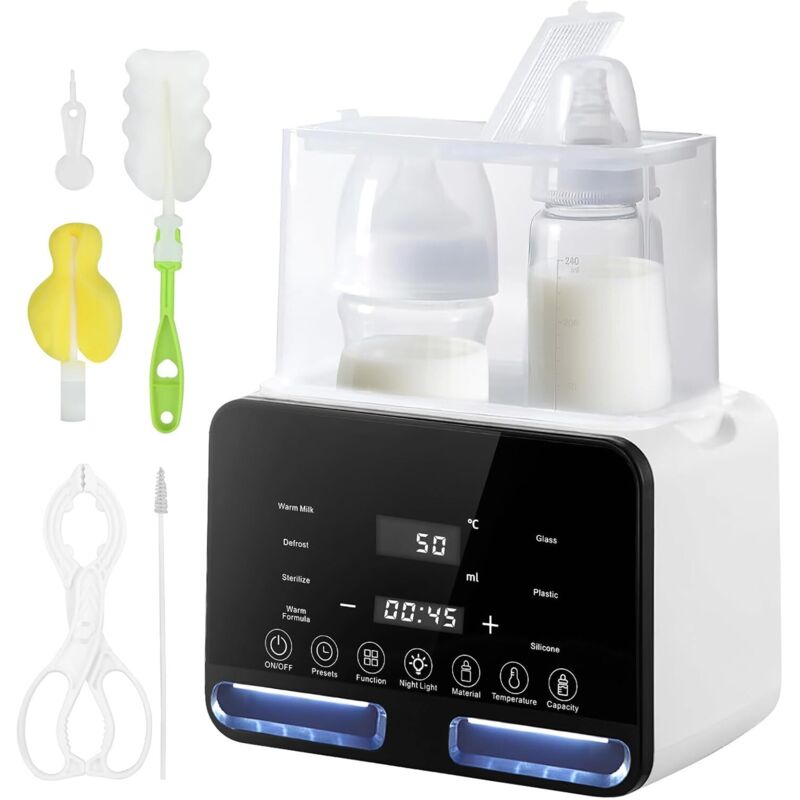 Flaschenwärmer, 9-in-1 Doppelflaschensterilisator mit LCD-Display, schnelles Erwärmen von Babynahrung und Auftauen von Muttermilch oder