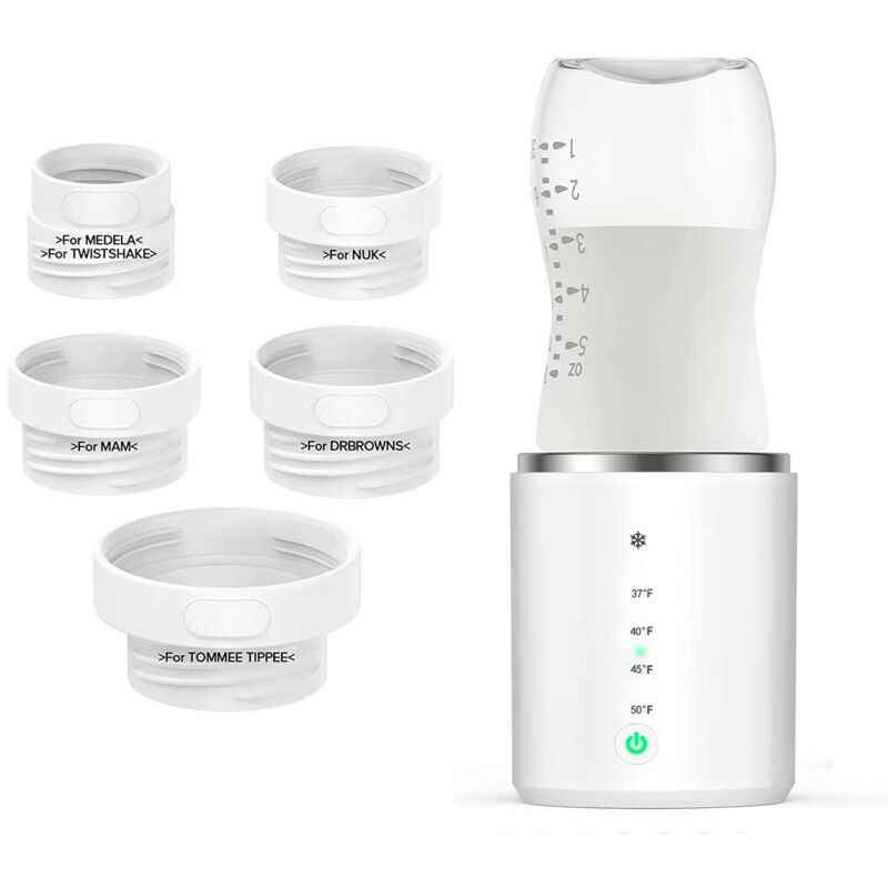 Flaschenwärmer, Wiederaufladbarer Reise-Babyflaschenwärmer mit 5 Adaptern, Tragbarer Flaschenwärmer für Muttermilch oder Babynahrung, 3 Minuten
