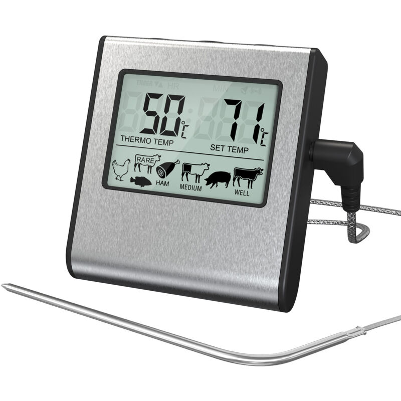 Fleischthermometer zum Kochen Lebensmittelthermometer mit Sonde zum Grillen von Fleisch BBQ Wasser Milch Wein Flüssigkeit