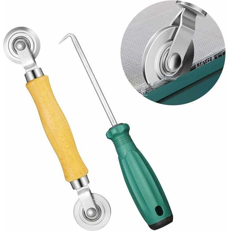 Tonchean - Fliegengitter-Roller-Werkzeug, Rillen-Roller-Werkzeug mit Holzgriff und Stahlrad und Kleiderhaken-Werkzeug, Fliegengitter-Ersatz für