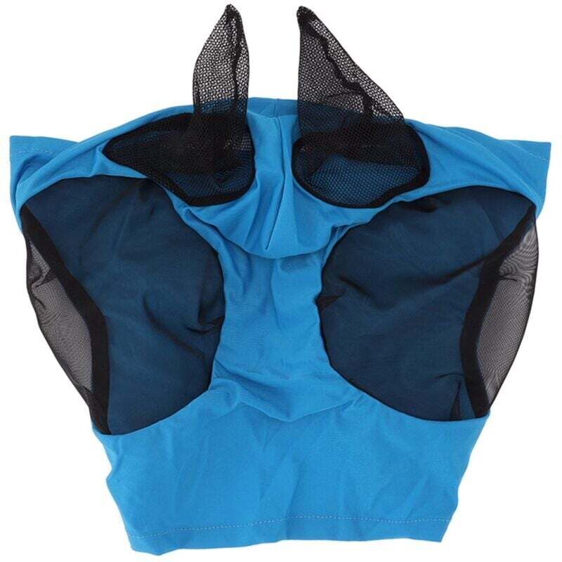 Fliegenmaske aus Netzgewebe für Pferde, atmungsaktive, elastische Pferdemaske mit Ohrenschutz, Reitsportausrüstung, blau