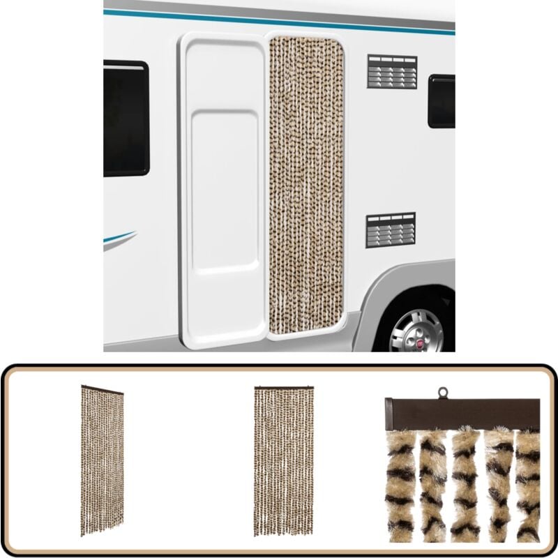 Fliegenvorhang Beige und Braun 56x200 cm Chenille - Fliegenvorhang - Insektenschutz - Türvorhang - Fliegenschutz - Sommergarten