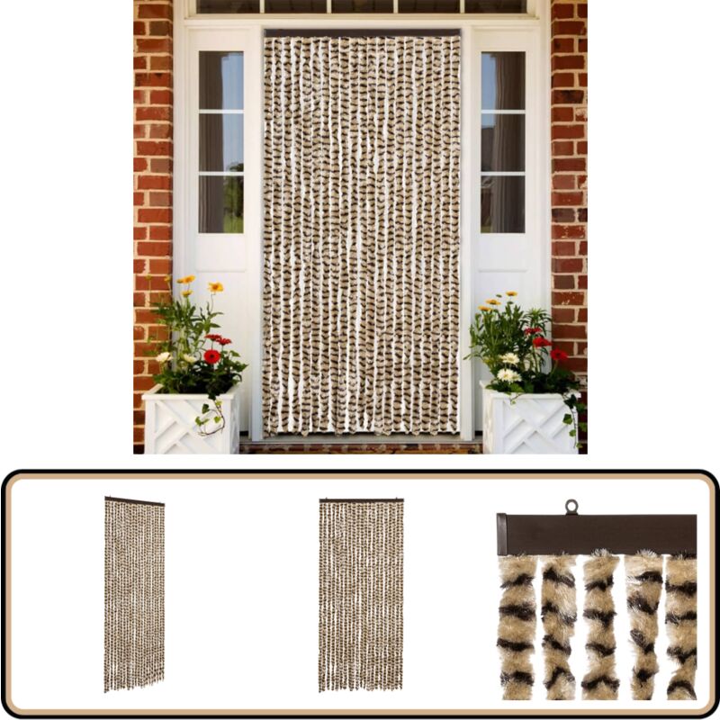 Fliegenvorhang Beige und Braun 90x200 cm Chenille - Fliegenvorhang - Insektenschutz - Türvorhang - Sommergarten - Balkon