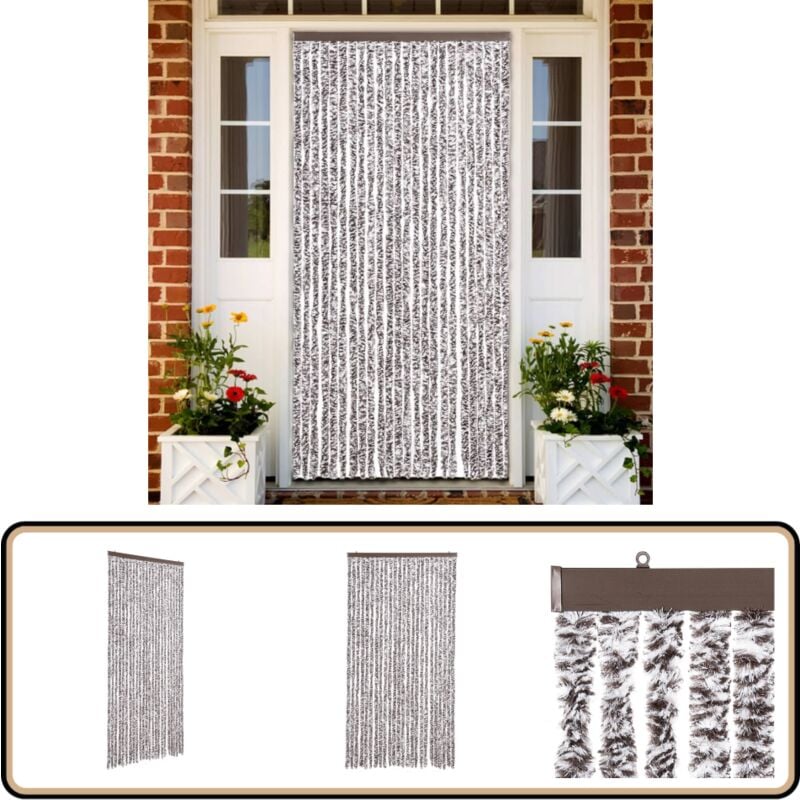 Fliegenvorhang Braun und Beige 100x230 cm Chenille - Fliegenvorhang - Insektenschutz - Türvorhang - Moskitonetz - Sommergarten