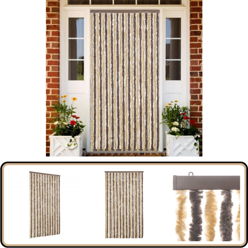 Fliegenvorhang Dunkelbraun und Beige 100x200 cm Chenille - Fliegenvorhang - Insektenschutz - Türvorhang - Fensterdeko - Privacy Schutz