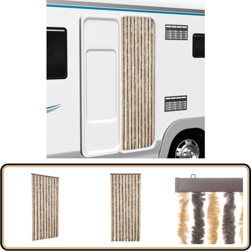 Fliegenvorhang Dunkelbraun und Beige 56x200 cm Chenille - Fliegenvorhang - Insektenschutz - Türvorhang - Moskitonetz - Sommergarten