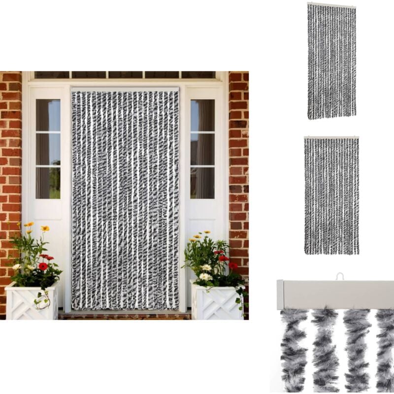 Fliegenvorhang Grau, Schwarz und Weiß 90x220 cm Chenille - Fliegenvorhang - Insektenschutz - Türvorhang - Moskitonetze - Sommergarten