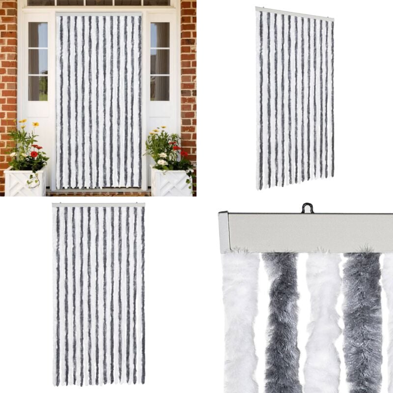 Fliegenvorhang Grau und Weiß 100x230 cm Chenille - Fliegenvorhang - Insektenschutz - Türvorhang - Sommergarten - Balkon - Home & Living