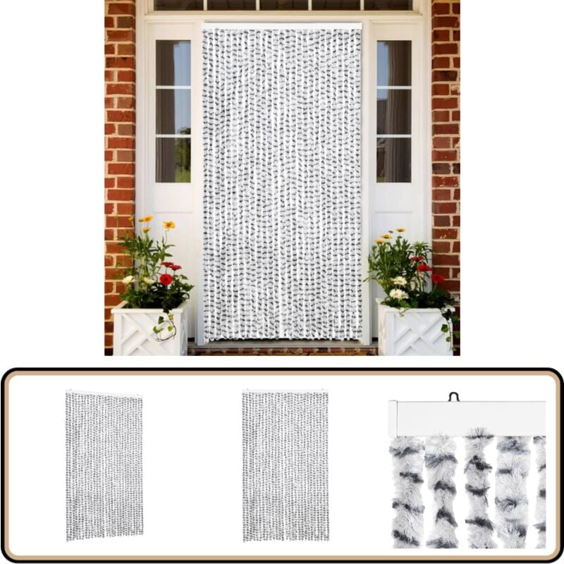 Fliegenvorhang Hellgrau und Dunkelgrau 118x220 cm Chenille - Fliegenvorhang - Insektenschutz - Türvorhang - Moskitonetze - Sommergarten