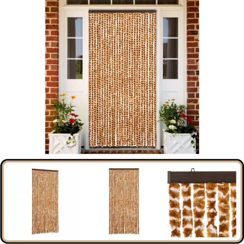 Fliegenvorhang Ocker und Weiß 90x200 cm Chenille - Fliegenvorhang - Insektenschutz - Türvorhang - Chenille - Ocker