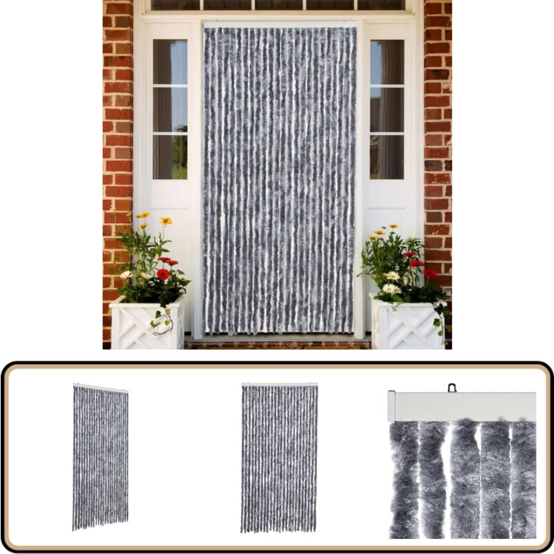 Fliegenvorhang Silbern 100x230 cm Chenille - Fliegenvorhang - Insektenschutz - Türvorhang - Sommergarten - Balkon