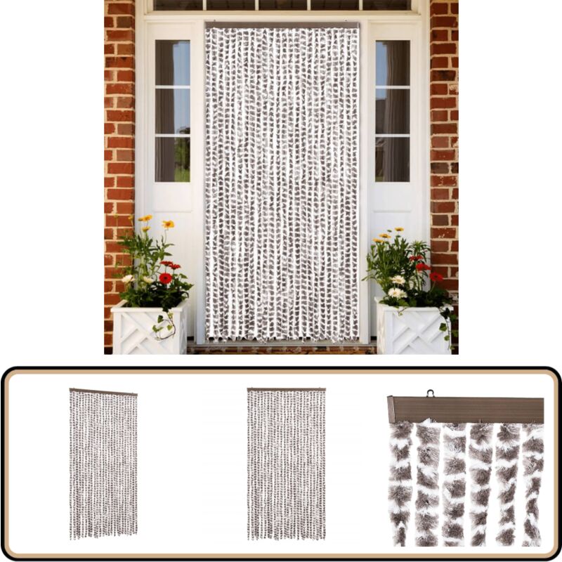 Fliegenvorhang Taupe und Weiß 100x200 cm Chenille - Fliegenvorhang - Insektenschutz - Türvorhang - Moskitonetze - Sommergarten