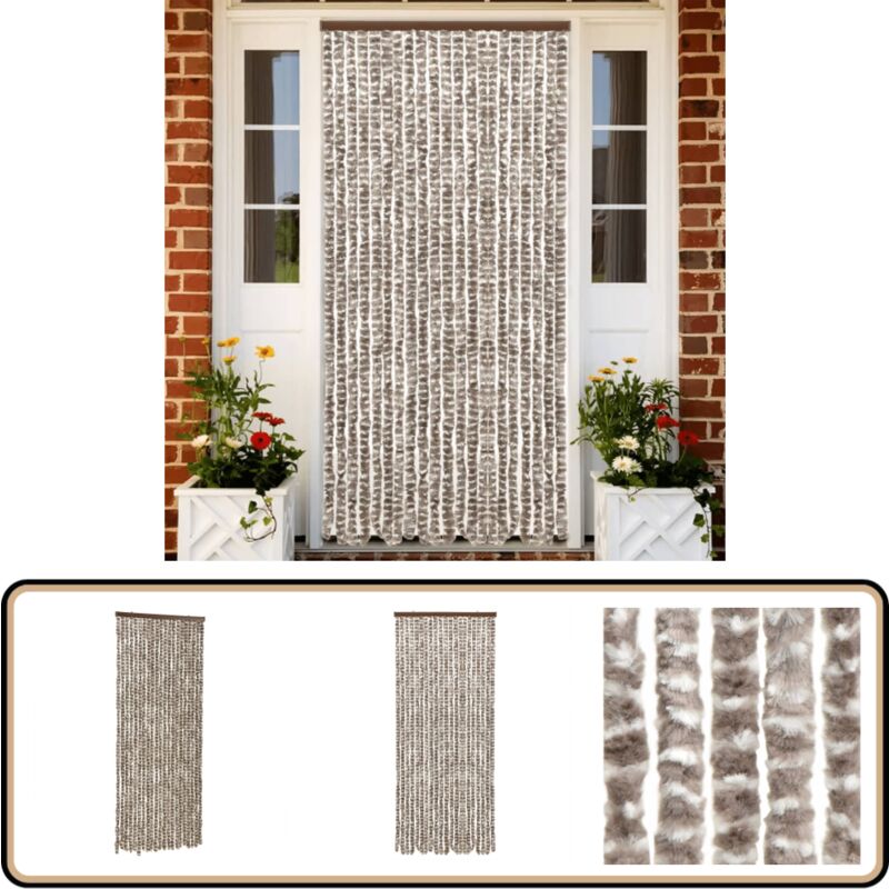 Fliegenvorhang Taupe und Weiß 56x200 cm Chenille - Fliegenvorhang - Insektenschutz - Türvorhang - Chenille - Polypropylen