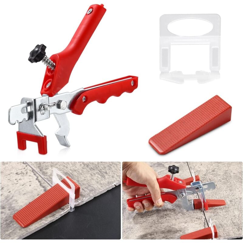 Fliesen-Nivelliersystem, 2 mm Verlegehilfe, 400 Clips + 200 Keile, 1 Zange für Fliesen-Verlegehilfe, Fliesen-Nivellier-Set für Heimwerker und Profis