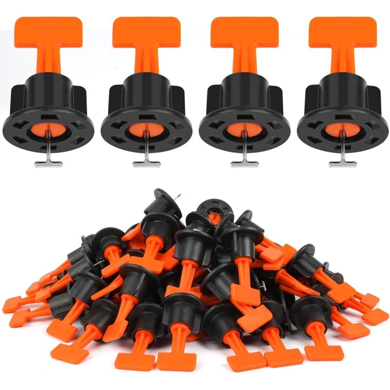 Fliesennivellierer, 50 Stück Fliesennivellierhilfen, Nivellierer für Fliesen mit 1 Spezialschlüssel, Fliesenlegerhilfen für Heimwerker und Profis