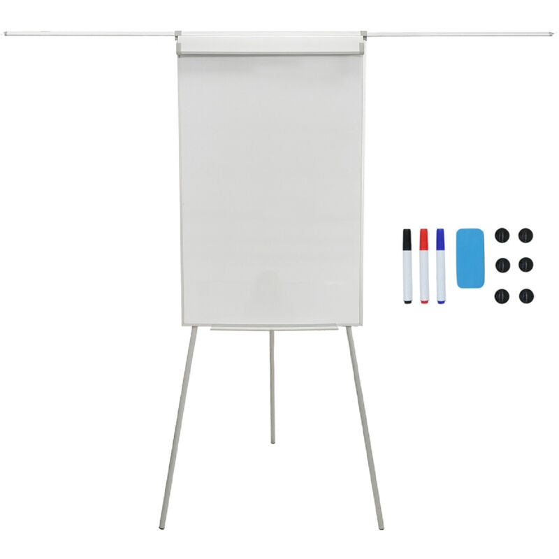 Relaxdays Flipchart Whiteboard, magnetisch, höhenverstellbar, Dreibein, Stifte-Ablage, Alu-Rahmen, HxB: 100x70 cm, weiß