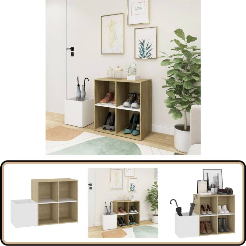 Vidaxl - Flur-Schuhschrank Weiß Sonoma Eiche 105x35,5x70cm Holzwerkstoff - Flur-Schuhschrank - Schuhschrank - Holzwerkstoffmöbel - Garderobe - Schrank