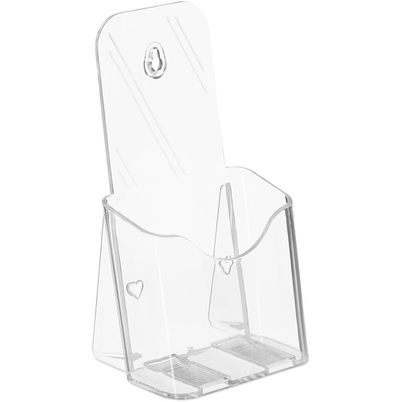 Relaxdays - 4 x Flyer Aufsteller, din Lang, 1 Fach, zum Stellen & Hängen, Acryl, Wandprospekthalter, 20x11x8,5 cm, transparent