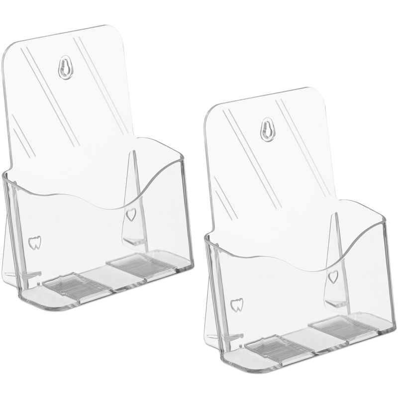2 x Flyer Aufsteller, Flyerständer DIN A5, Acryl, 1 Fach, zum Stellen & Hängen, Wandprospekthalter, transparent