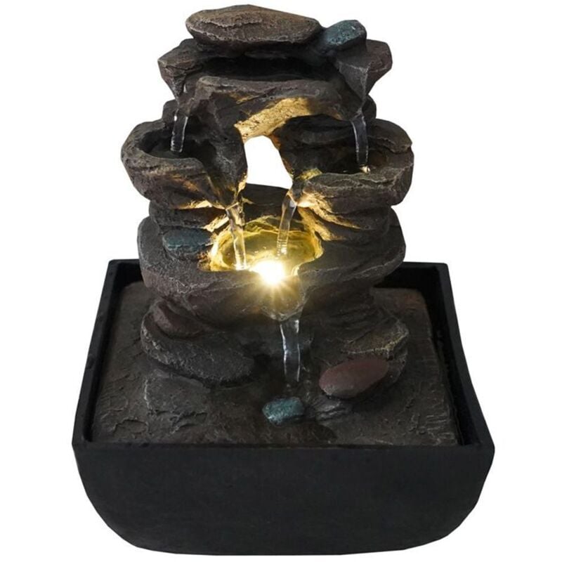Entspannender Zimmerbrunnen rockfall und warmweiße led