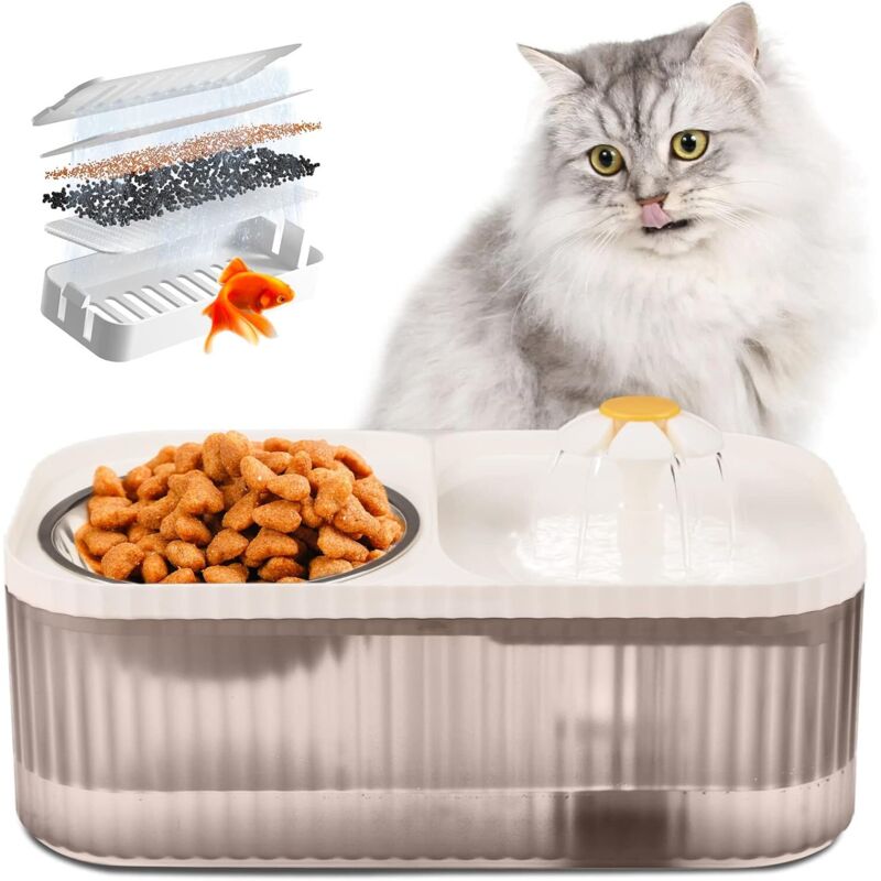Ultraleiser automatischer Katzenbrunnen, Futter- und Wasserspender für Haustiere, intelligente Hundebrunnenpumpe, 3 l mit Filter, weiß
