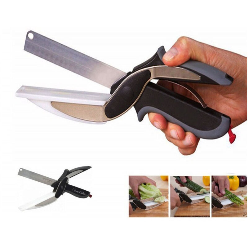 Trade Shop Traesio - Trade Shop - küchenschere messer und schneidebrett clever cutter 2 in 1 gemüse-fleisch-schneider -