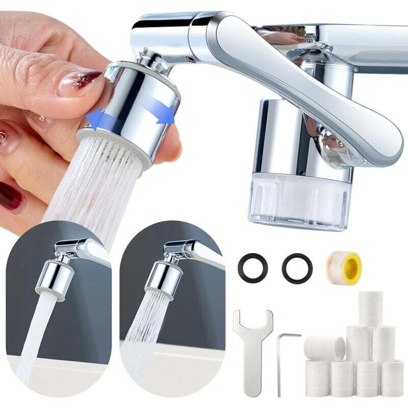 FOREHILL Wasserhahnverlängerung mit Filterfunktion, 1080°-Multifunktionsverlängerung, transparenter Wasserfilter, mit 8 Filterelementen und