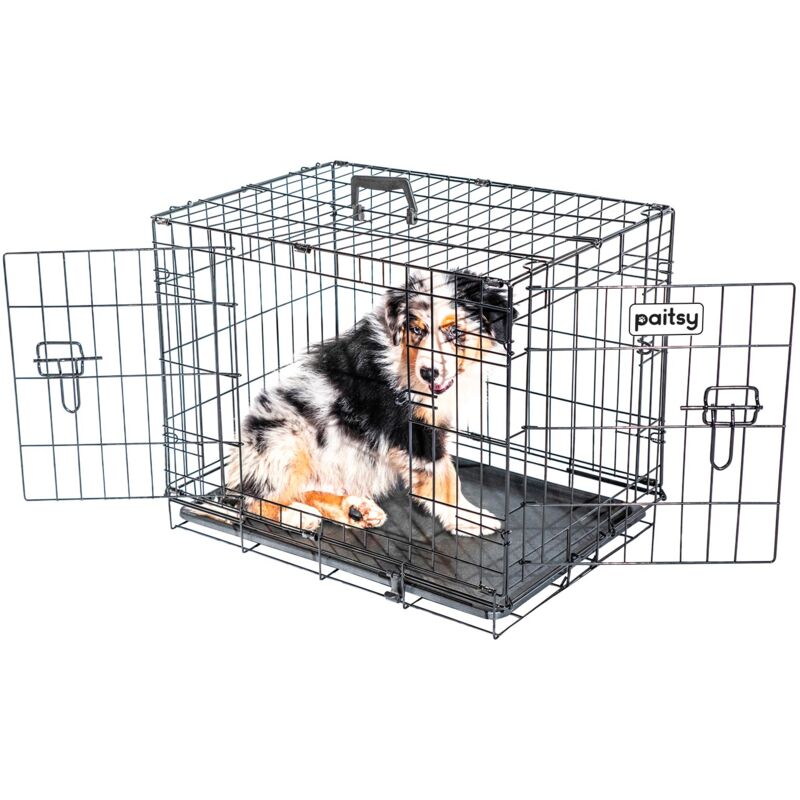 FortressooS Hundebox, Transportbox für Hunde und Welpen, 60x43x49cm, faltbar, 2 Türen, abnehmbares Tablett, für den Innenbereich Paitsy