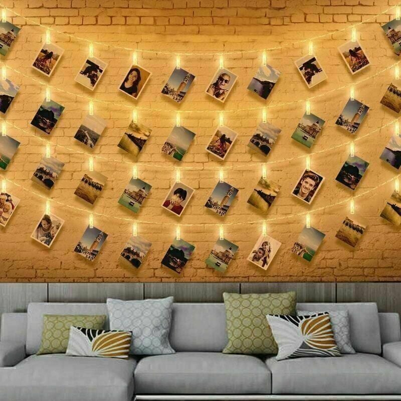 Foto-Lichterkette – 6 m, 40 LEDs, batteriebetriebene LED-Lichterkette für den Innenbereich, Schlafzimmer – Fotowand – Fotowand für Foto-Memos, Party,