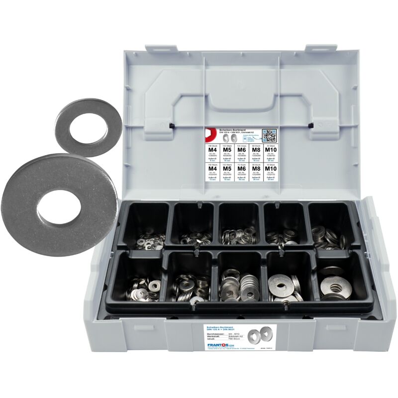 FRANTOS L-BOXX Mini 960 tlg. Unterlegscheiben DIN 125 A & DIN 9021 Sortiment Set (Edelstahl A2)