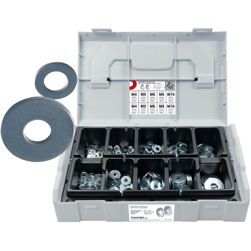 FRANTOS L-BOXX Mini 960 tlg. Unterlegscheiben DIN 125 A & DIN 9021 Sortiment Set (Stahl verzinkt)