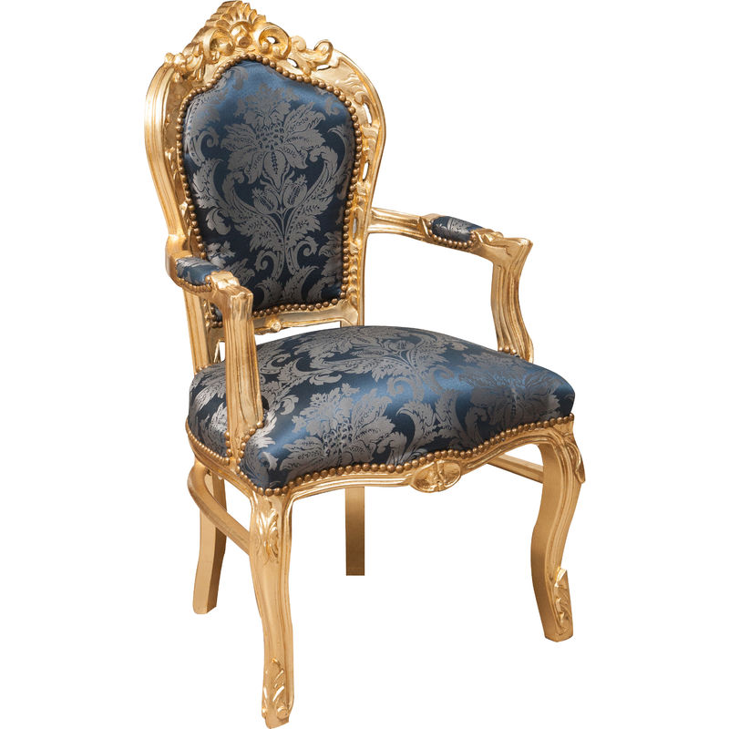Biscottini - Barocker Bettsessel gepolsterter Sessel im französischen Stil Louis XVI-Sessel mit Holzarmlehnen Schlafzimmerstuhl 60x60x107 cm