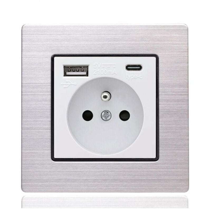 Französische Steckdosenleiste Typ C + USB16A Typ 86, Anzahl der Steckdosen: 2 Löcher, Anzahl der USB-Anschlüsse: 1, Anzahl der Typ C-Anschlüsse: 1,