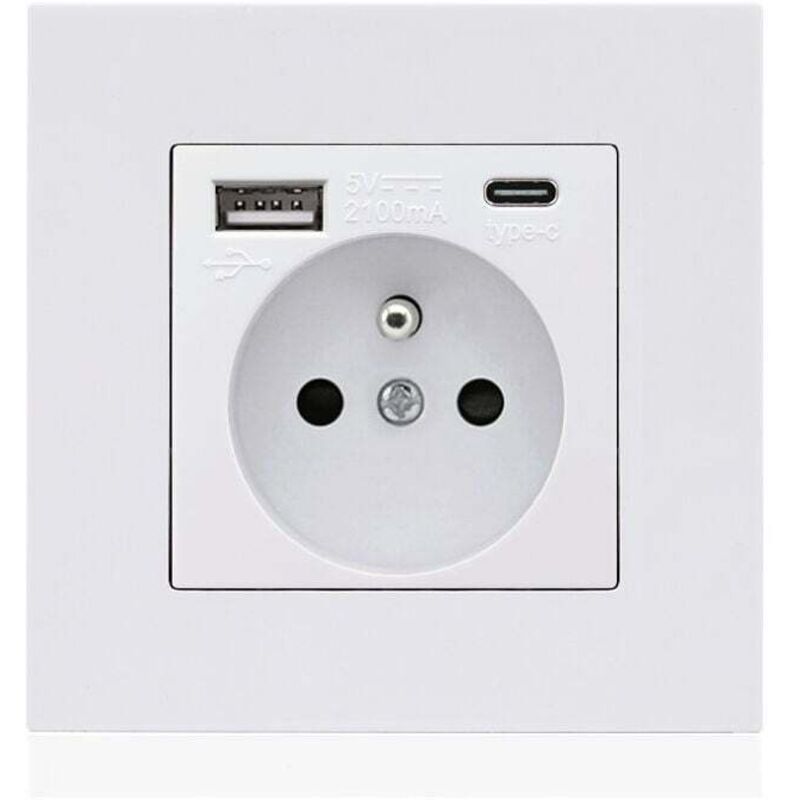 Französische Typ-C + USB 16A Typ 86 Steckdosenleiste, Anzahl der Steckdosen: 2 Löcher, Anzahl der USB-Anschlüsse: 1, Anzahl der Typ-C-Anschlüsse: 1,