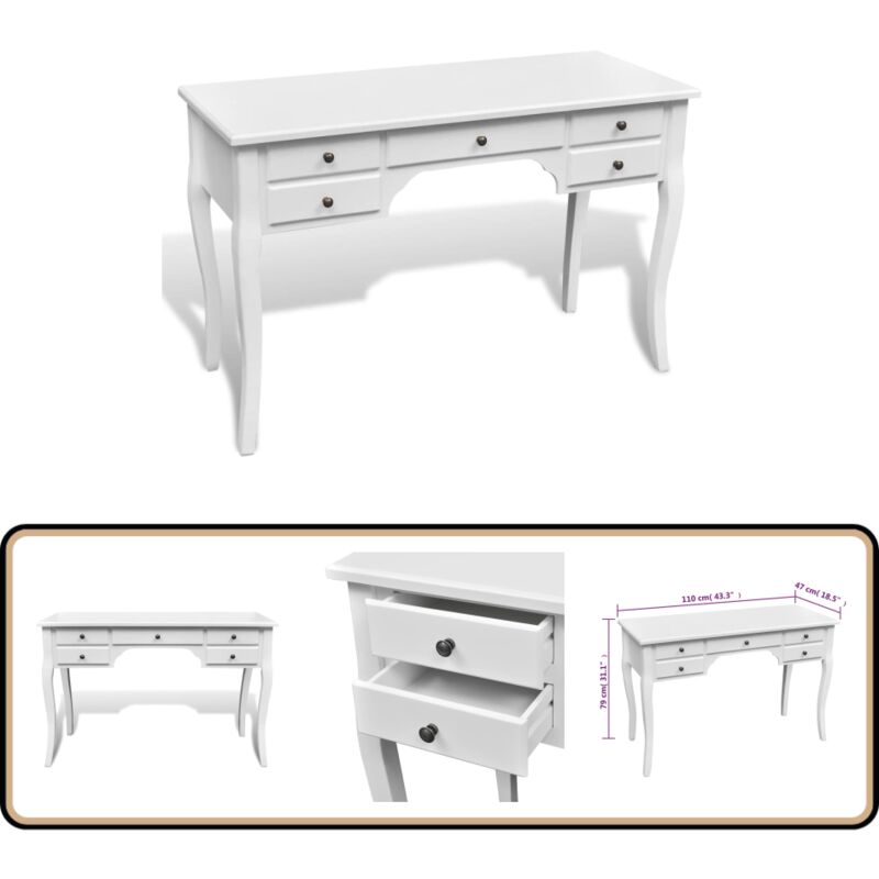 Französischer Holz-Schreibtisch mit geschwungenen Beinen 5 Schubladen - Französischer Schreibtisch - Retro Schreibtisch - Bürobüro Möbel - Holz