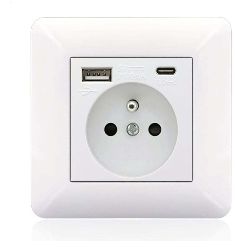 Französisches Typ-C+USB16A Typ 86 Steckdosenfeld, Anzahl der Steckdosen: 2 Löcher, Anzahl der USB-Anschlüsse: 1, Anzahl der Typ-C-Anschlüsse: 1,