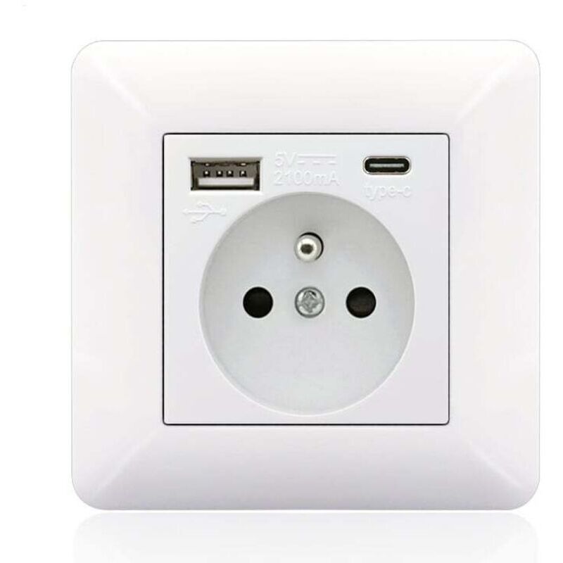 ZVD - Französisches Typ-C+USB16A Typ 86 Steckdosenfeld, Anzahl der Steckdosen: 2 Löcher, Anzahl der USB-Anschlüsse: 1, Anzahl der Typ-C-Anschlüsse: