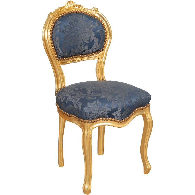Goldfarbener Wohnzimmer Sessel Louis XVI 90x45x42 cm Holzstuhl französischer Stil Schlafzimmer Sessel gepolsterter Barocksessel