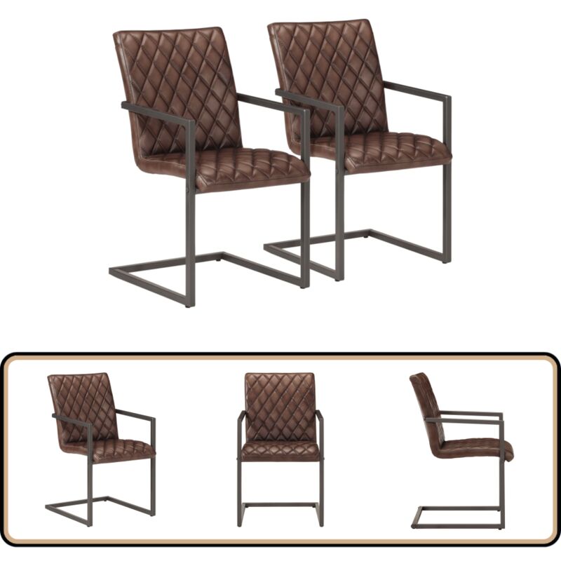 Vidaxl - Freischwinger 2 Stk. Braun Echtleder - Esszimmerstühle - Echtleder Sessel - Vintage Stuhl - Brauner Stuhl - Freistehender Stuhl