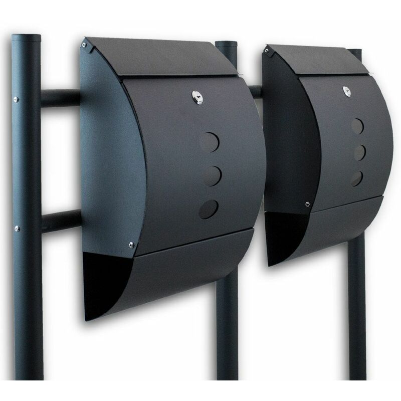 Bituxx - Freistehender Doppelstandbriefkasten Briefkastenanlage Briefkasten mit Zeitungsrolle Halbrund Dunkelgrau Anthrazit