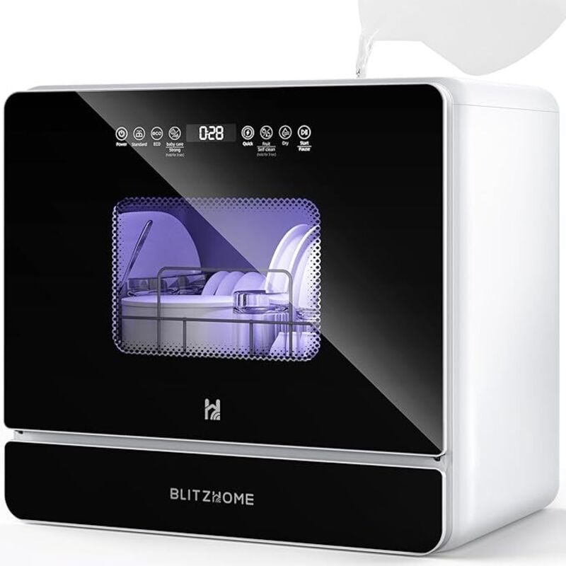 Freistehender Geschirrspüler, tragbarer, leiser Geschirrspüler, 8 Programme, LED-Anzeige, zum Reinigen von Geschirr, Tassen und Gläsern