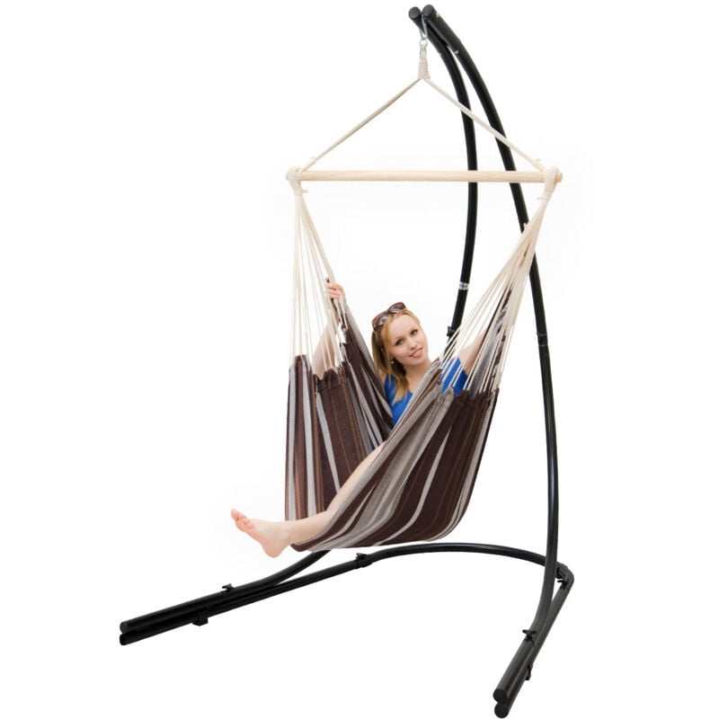 Xxl Hängesessel mit Gestell Hängestuhl für 2 Hängeliege Hängesitz Streifen Braun