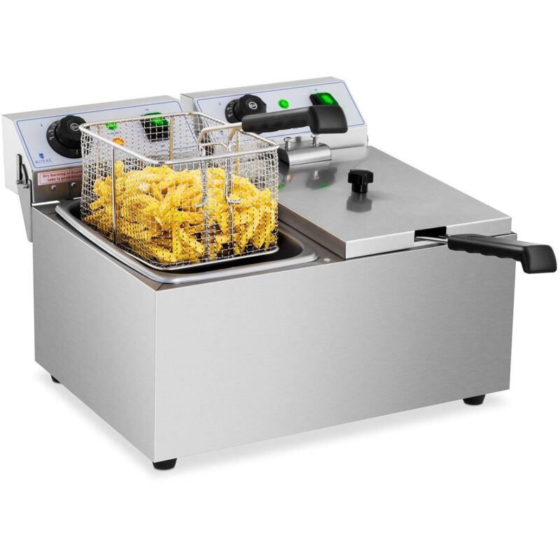 Royal Catering - Edelstahl Gastronomie Elektro Fritteuse Kapazität 2 x 8 l Kaltzone 3200 w